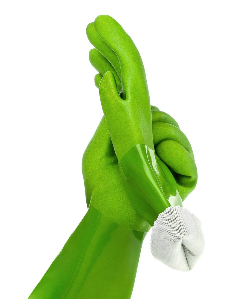 Kitchen-Star Ultimate Rubber Household PVC Gloves with Comfortable Cotton Lining, Anti-Slip surface, Kitchen Dishwashing, Extra Thickness, Kitchen Cleaning, Working, Painting, Pet Care (Medium, Green) - Image 1